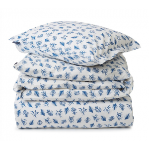 Blue Printed Leaves Organic Cotton Poplin Bed Set