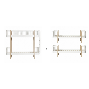 Original Etagenbett Leiter/Kopfteil zu 2 Einzelbetten, weiß/Eiche