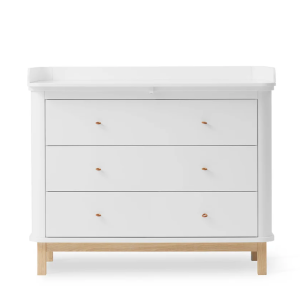 Wood Wickelkommode mit 3 Schubladen, weiß/eiche