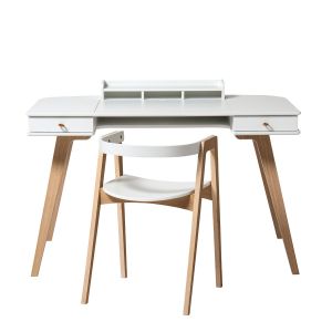 Wood Schreibtisch 66cm & Armlehnstuhl, weiss/Eiche