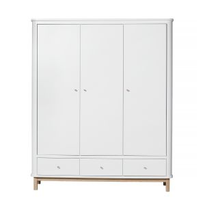 Wood Kleiderschrank 3-türig, weiß/Eiche